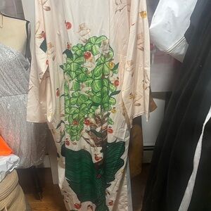 SHEIN Leaf Print Kimono - Cream and Green